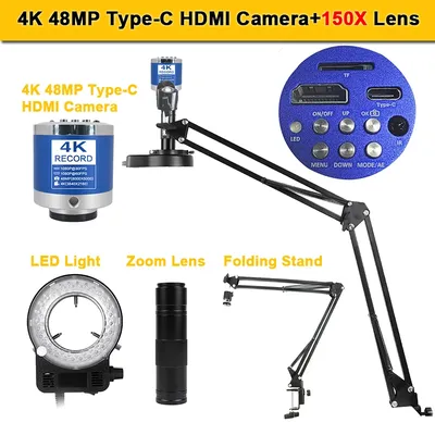 1-150X Zoom Lens Soldering Microscopio HD 4K 48MP 1080P Industrial Camera Type C HDMI Video Digital