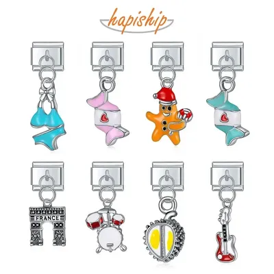 Hapiship Fashion Bikini Drums Candy Durian Guitar Italian Links Charm Fit 9mm Stainless Steel