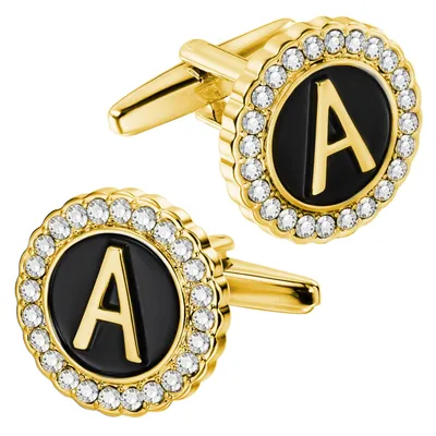 HAWSON Fashion Personalized 18K Gold Color initial Cufflinks for Men ,Suitable for French Cuff