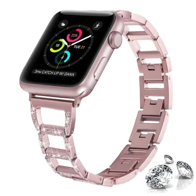 D Strap For Apple watch Band 7 44mm 40mm 38 42 mm Luxury Metal Diamond Bracelet steel Loop for