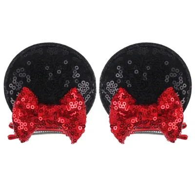 Disney Cartoon 2.8'' Sequins Mouse Ears Bow Clips Glitter Hairpins Girls Festival Hairgrip Party Barrettes Kids Hair Accessories