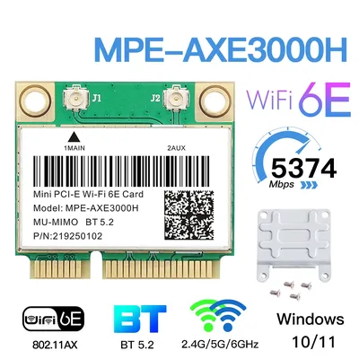 Tri Band 5374Mbps WiFi 6E AX210 Mpe-AXE3000H/ AC7265 Wireless Card BT 5.3 For Mini PCIE Wi-Fi