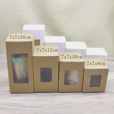 10 pcs corner window box 7x7x8/10/12/14/16cm paper packaging box, kraft paper gift candy wedding