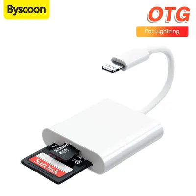 Byscoon 2 in 1 USB Lighting to TF SD Card Reader for Apple iPhone 14 13 12 Pro Max 3.0 OTG Adapter