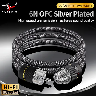 Hi-End AC Power Cable 6N OFC Silver Plated Hifi Audio US/EU Power Cord Pure Copper Power Cable Connection Filter CD Amplifier