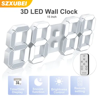 3D LED Wall Clock Large Digital Wall Clock With Remote Control Alarm Clock Time/Date/Temp Display
