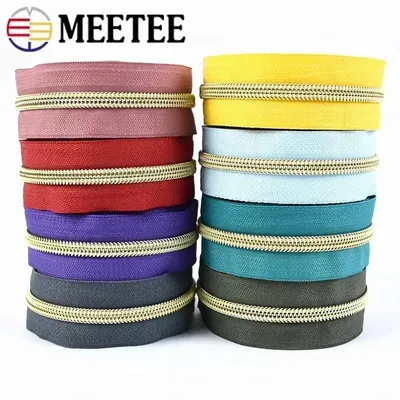 2/4/10Meters Meetee 5# Nylon Zippers Tapes Gold Silver Teeth Zipper for Sewing Bag Zips Heads