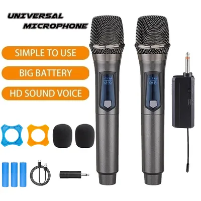Wireless Microphone 2 Channels UHF Professional Handheld Mic Micphone For Party Karaoke Professional Church Show Meeting