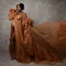 Brown Maternity Clothes Women Prom Dresses Long Sleeved Tulle Front Slit Photography Dressing Gown for Baby Shower Customized