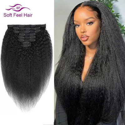 Afro Kinky Straight Clip Ins Human Hair Extensions Natural Hair Remy Brazilian Hair Clip Ins 8