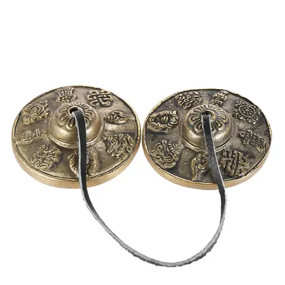 2.6in/6.5cm Handcrafted Tibetan Meditation Tingsha Cymbal Bell with Buddhist The Eight Auspicious