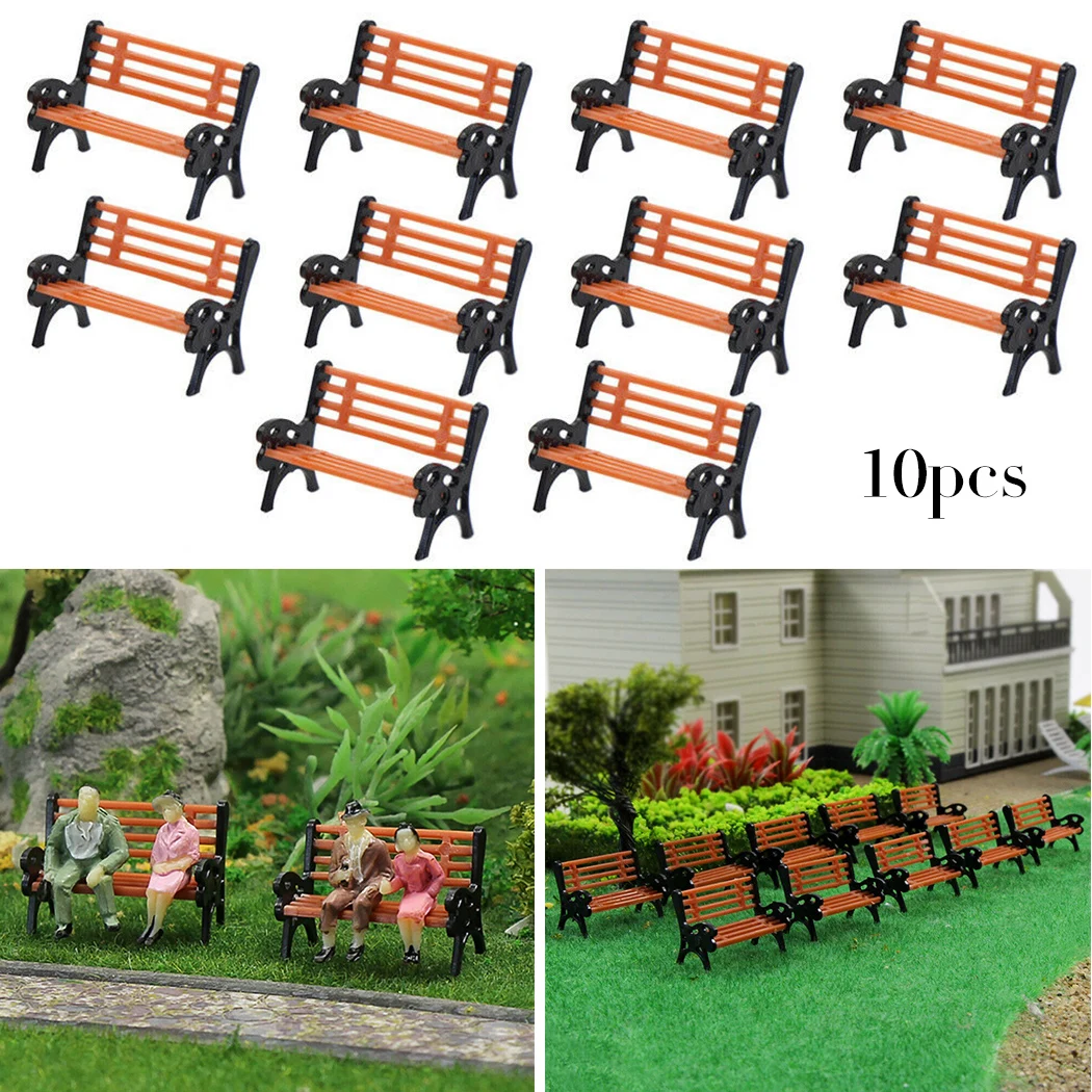 10pcs Model Train HO TT Scale 1:87 Bench Chair Settee Street Park Layout Model Park Bench Mini Garden Ornament Park Bench Craft