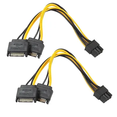 2pcs Dual 15Pin SATA Male To PCIe 8Pin(6+2) Male PCI Express PCI-E Video Card Splitter Adapter