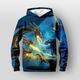 Sweat à capuche Garçon Enfants manche longue 3D effet Animal Bande dessinée Dragon Bleu clair Enfants Hauts Automne Actif du quotidien Standard 4-12 ans