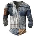 Graphic Mosaïque Mode du quotidien Décontractées Homme 3D effet Chemise Henley Shirt Casual Vacances Sortie T-shirt Bleu Ciel Bleu Roi Bleu manche longue Henley Chemise Printemps Automne Vêtement