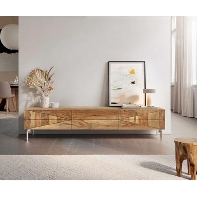 DELIFE Lowboard Wyatt 175 cm Sheesham Natur 2 Türen 1 Klappe Fuß Oval Edelstahl, Fernsehtische Image