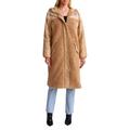Mixed Media Faux Shearling Quilted Hooded Coat