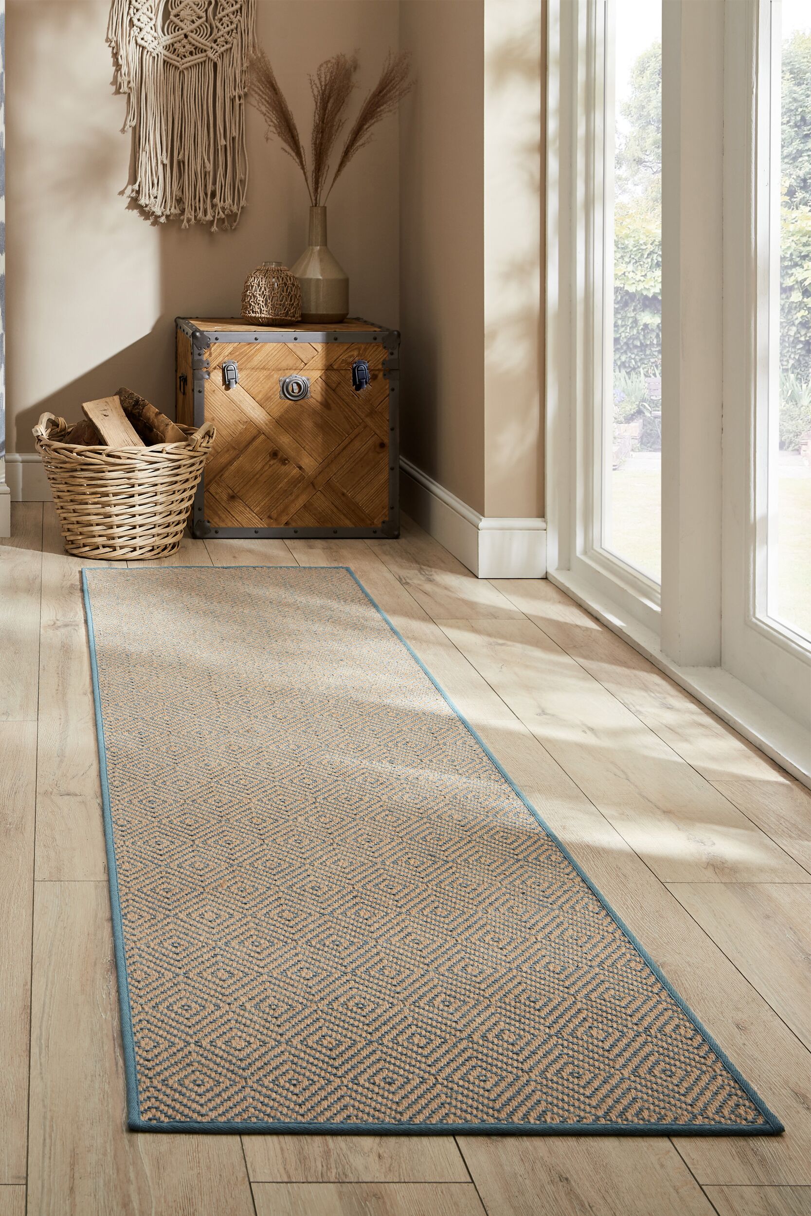 Teppich FLAIR RUGS "Jute Diamond", blau, B:60cm H:4mm L:600cm, Jute, Teppiche, Jute Teppich Image
