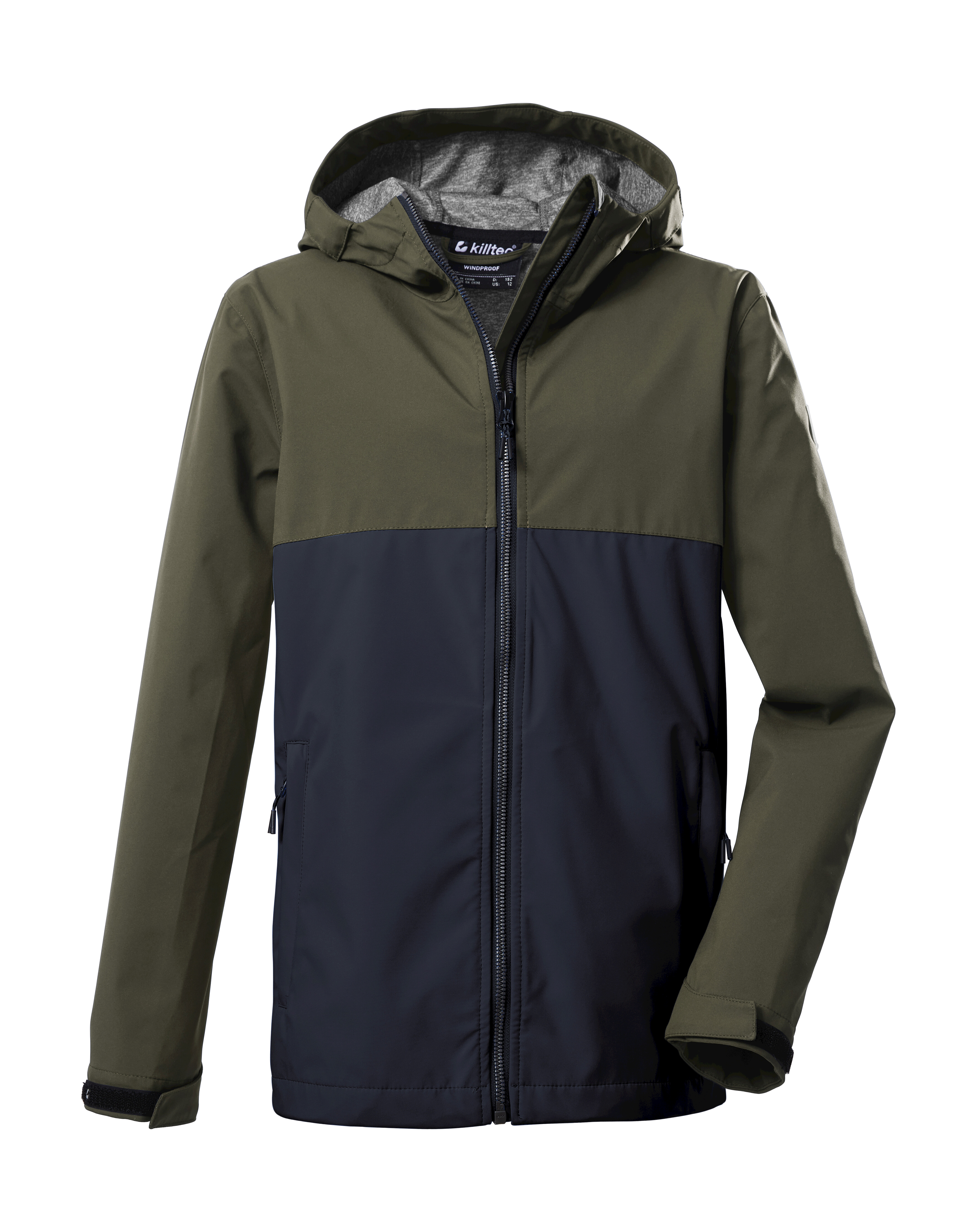Softshelljacke KILLTEC "KOS 219 BYS SFTSHLL JCKT", Kinder, Gr. 128, grün (olivgrün), Oberstoff: Oberseite: 100% Polyester, Rückseite: 100% Polyester, Jacken, Wind- und wasserabweisende Softshelljacke mit verstellbaren Details Image