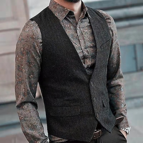 Per uomo Gilet Gilet da completo Panciotto Matrimonio Abiti da sera per feste Festival Vintage Informale Misto cotone Tinta unita Monopetto - 1 bottone A V Taglia piccola Nero Vino Rosso Blu marino