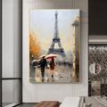 France Paris City Landscape Oil painting Hand Painted Street View Of Paris City People Holding Umbrellas On The Street Canvas Painting For Living Room Decor (No Frame)