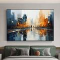 France Paris City Landscape Oil painting Hand Painted Street View Of Paris City People Holding Umbrellas On The Street Canvas Painting For Living Room Decor (No Frame)