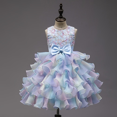 kinderkleidung Mädchen Party Kleid Regenbogen Blume Ärmellos Besondere Anlässe Prinzessin Polyester abendkleider Sommer Frühling 3-12 Jahre Mehrfarbig Rosa Leicht Blau Image