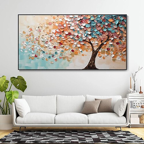 modernes Ölgemälde auf Leinwand, bunte Baumstruktur, Kunst, warmes handgemaltes Landschaftsdekor, Wandkunst, Schlafzimmerkunst, neues Wohndekor, ungerahmt Image