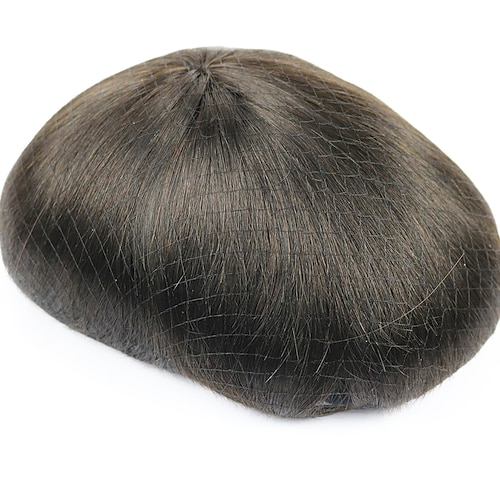 Toupet für Männer, Echthaar-Ersatzsystem, Mono-Dünnhaut-PU und feste französische Lace-Front-Prothese, Haarteile für Herrenperücken, 6 x 8, 6 x 9, 7 x 9, 8 x 10 Image