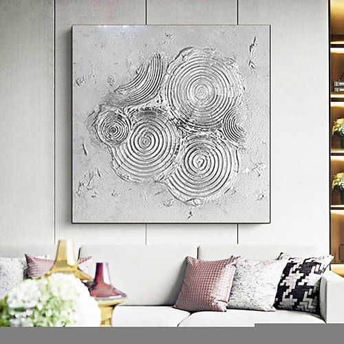 Ölgemälde handgemalt Boho Wandkunst Gold Kreis Gemälde auf Leinwand Silber abstrakte Malerei Original Blattgold Struktur Kunst Gemälde große Wandkunst Gemälde für Wohnzimmer Kunstwerk Image