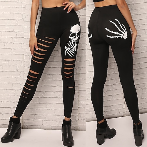 Retro Vintage Punk Gothic 1970er Leggings Trainingshose Totenkopf Schädel Kostüm Damen Halloween Karneval Maskerade Party / Abend Junggesellinnenabschiedsparty Erwachsene Hose Image
