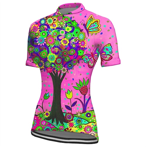 Damen Radtrikot Grafik Pflanzen Kurzarm Fahhrad Trikot Oberteil mit 3 Gesäßtaschen Mountainbike MTB Straßenradsport Schnelltrocknend Reflektierende Streifen Rückentasche Feuchtigkeitsableitend Sport Image
