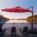 Arlmont & Co. 10 Feet LED Patio Cantilever Umbrella, Outdoor Offset Hanging 360° Rotation W/Integrated Tilting & Cross Base in Red | Wayfair