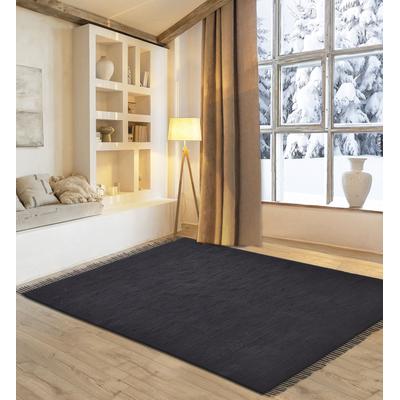 Teppich MY HOME "Gastines", schwarz, B:160cm H:5mm L:230cm, Baumwolle, Teppiche, Wendeteppich, reine Baumwolle, handgewebt, uni, waschbar, modern Image