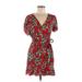 Zara Basic Casual Dress - Wrap: Red Floral Motif Dresses - Women's Size Medium