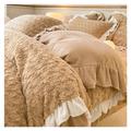 Jacquard Rose Velvet Ruffle Duvet Cover Set, 4 Pieces Fuzzy Duvet Comforter Cover, 1 Bedding Duvet Cover with Zipper Closure & 2 Pillow Shams, Green (Color : Camel, Size : 1.8m bed -200x230cm)