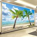 Photo 3D Seascape Waterproof Canvas Mural Wallpaper Beach Coconut Tree Dolphin Landscape Mural Living Room 3D Wallpaper Home Decor Paste Living Room The Wall for Bedroom Mura-350cm×256cm