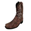 Women's Ankle Boots with Heel - Cowboy Boots Women's Embroidered Western Boots Vintage Western Boots Jeans Cowboy Boots Half Boots Slip On Cowgirl Short Boots Half Height Women's Boots, brown, 10 UK