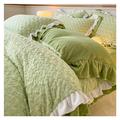Jacquard Rose Velvet Ruffle Duvet Cover Set, 4 Pieces Fuzzy Duvet Comforter Cover, 1 Bedding Duvet Cover with Zipper Closure & 2 Pillow Shams, Green (Color : Green, Size : 1.5m bed -200x230cm)