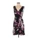 Adrianna Papell Casual Dress - Wrap: Black Print Dresses - Women's Size 6
