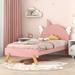 Pink Platform Bed with Unicorn Shape Headboard, Wooden Bed Frame with Slat Supports for Boys Girls, No Box Spring Needed