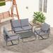 4-Piece Outdoor Patio Furniture Sets, Patio Conversation Set with Removable Seating Cushion, Courtyard Patio Set