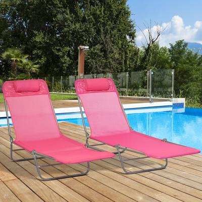 MAY 2 Piece Folding Chaise Lounge Chairs Pool Sun Tanning Chairs Breathable Mesh Beach Chair with Pillow for Yard
