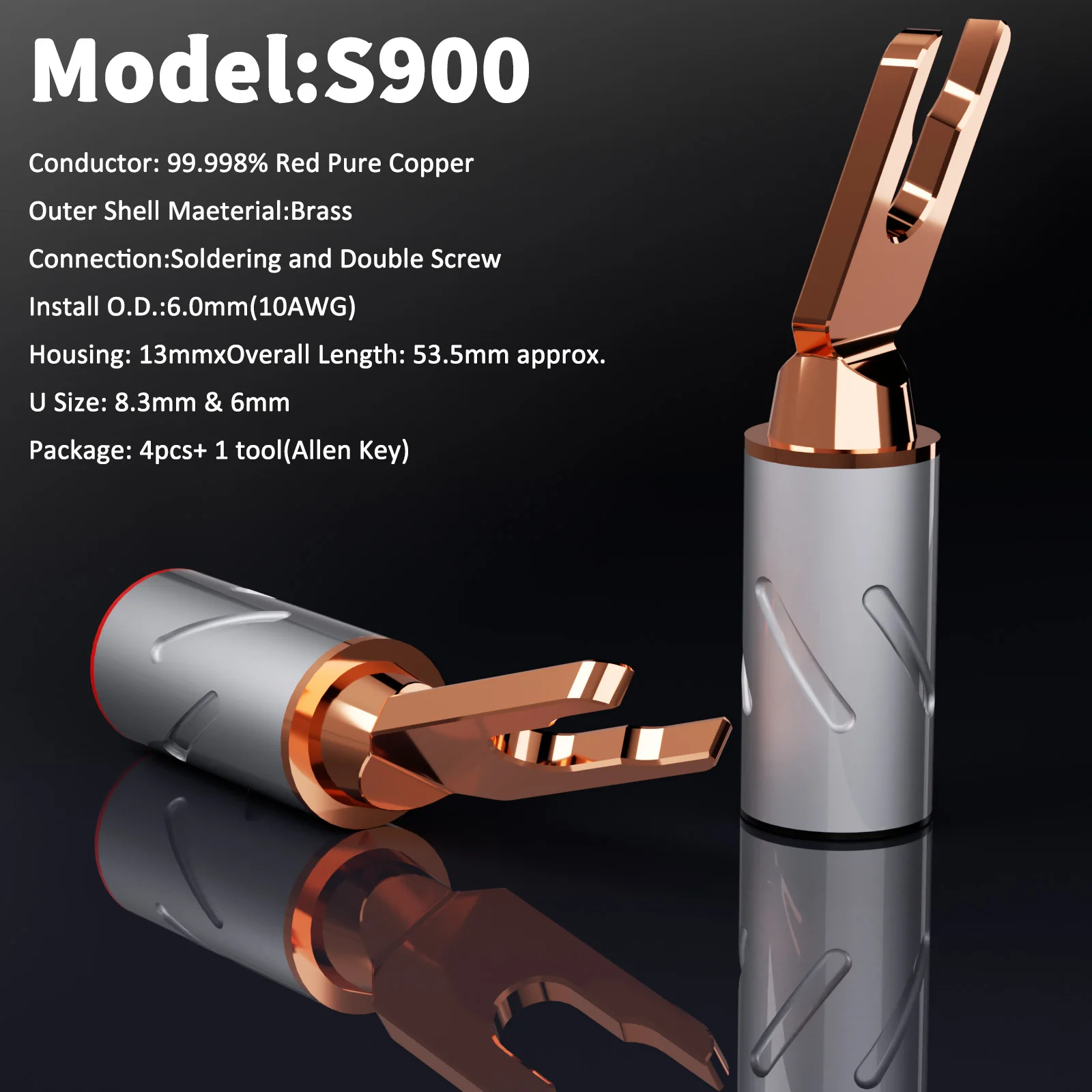 Monos audio s900 reines kupfer gold rhodium lautsprecher y spaten stecker amp bananen stecker gabel lautsprecher stecker hifi audio diy schraub verschluss Image