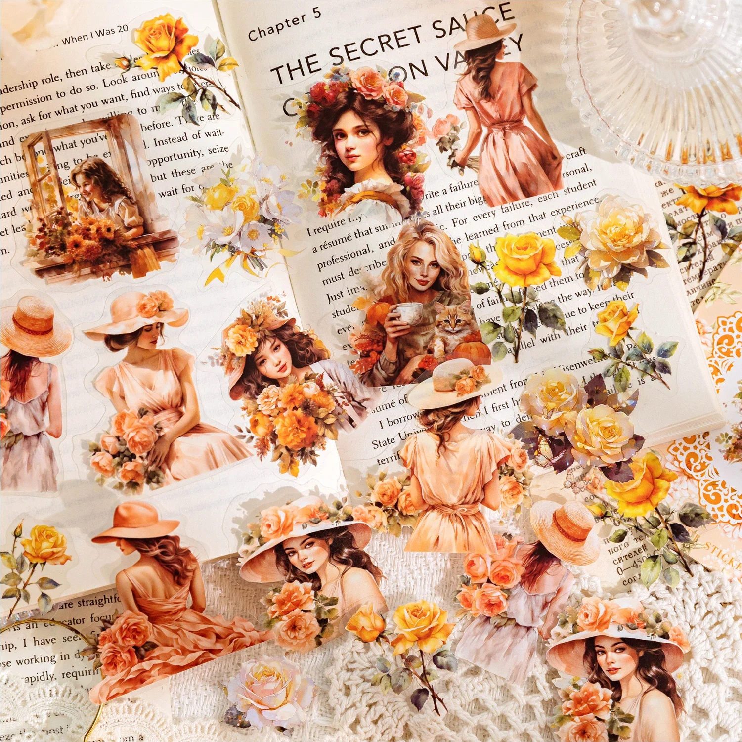 Journamm 40 Stück/Packung Blumen PET Aufkleber DIY Scrapbooking Planer Zubehör Collage Junk Journal Dekor Aufkleber Briefpapier Image