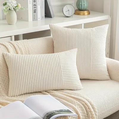 Schlichter Polyester-Kissenbezug, gestreift, Kissenbezug, weiß, beige, rosa, einfarbig, Kissenbezug für Sofa, Wohnzimmer, Heimdekoration Image