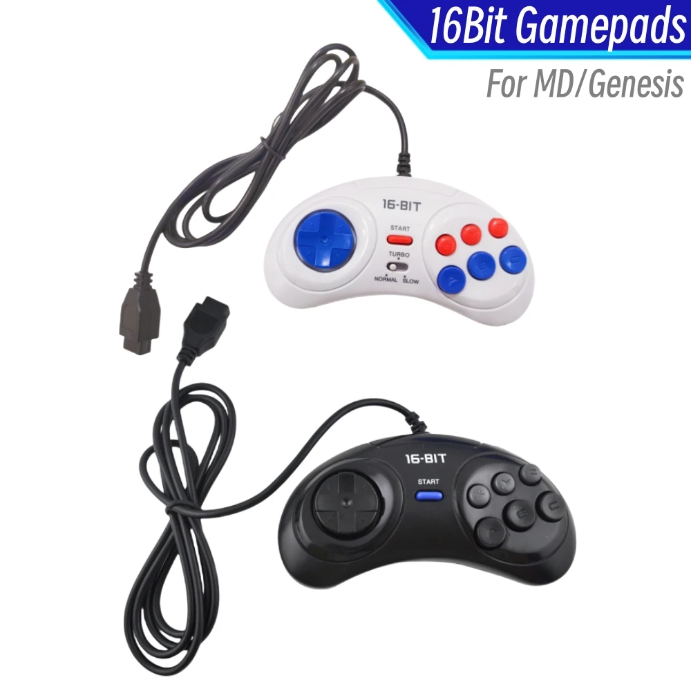 Weiß Schwarz 9 Pin Wired Gamepads Für Sega MegaDrive Spielkonsole 16 bit Controller Für Genesis MD Gamepad Griff Unterstützung turbo Image