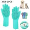 Pet Grooming Reinigungshandschuhe Hund Katze Badeshampoo Handschuh Wäscher Magic Dishwashing Cleanner Schwamm Silikon Haarentfernungshandschuh