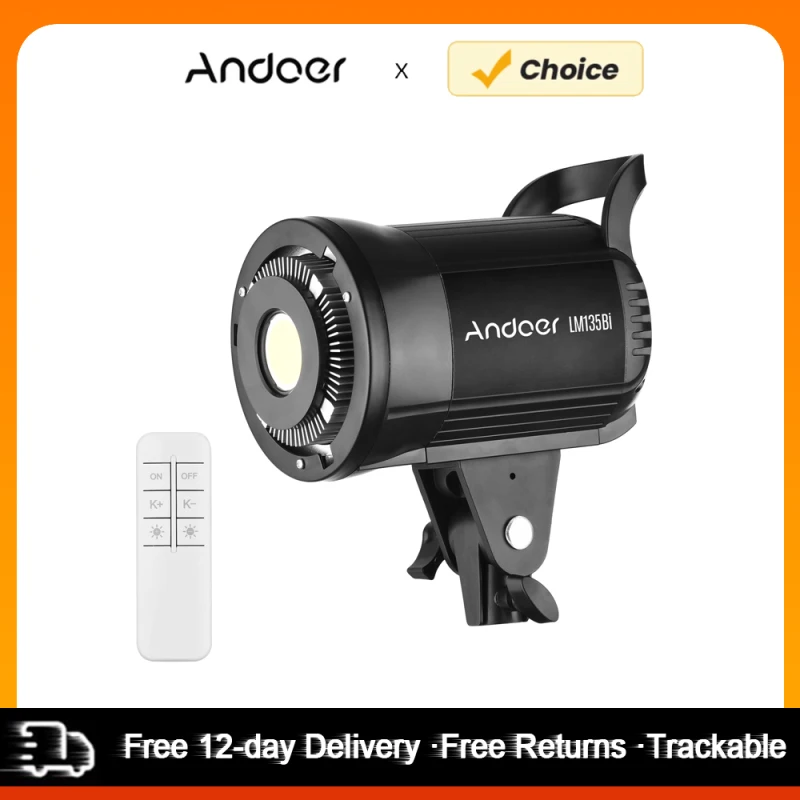 Andoer LM135Bi Tragbares LED-Fotografie-Fülllicht, 135 W, Studio-Videoleuchte, 3000 K–5600 K, dimmbar, Bowens-Halterung, Dauerlicht Image
