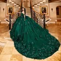 Verde smeraldo Glitter Quinceanera abiti 3D Flower Vestidos de 15 quniceanera Dress Ball Gown perle